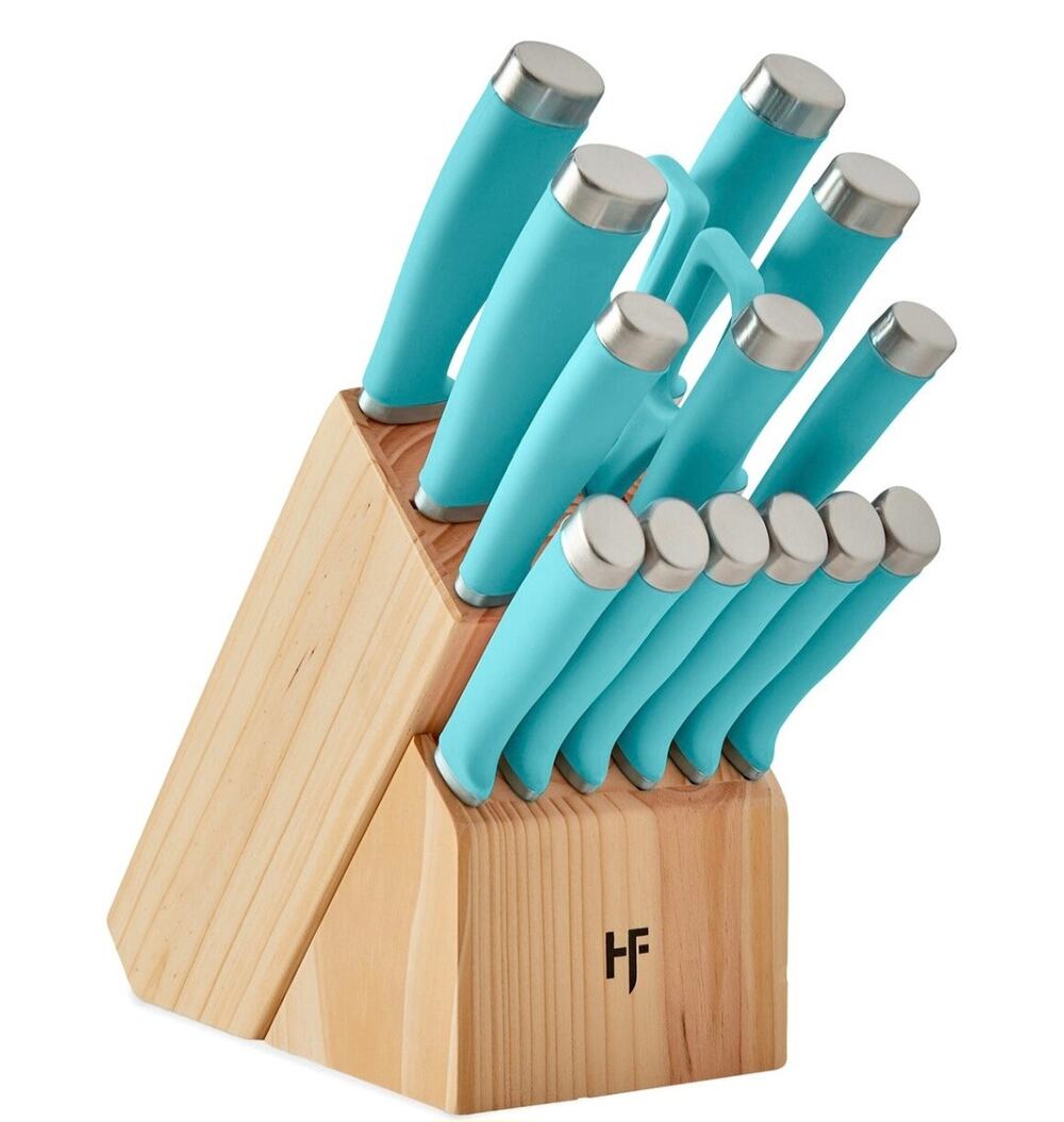 HAMPTON FORGE EPICURE 15 PIECE TURQUOISE KNIFE BLOCK SET